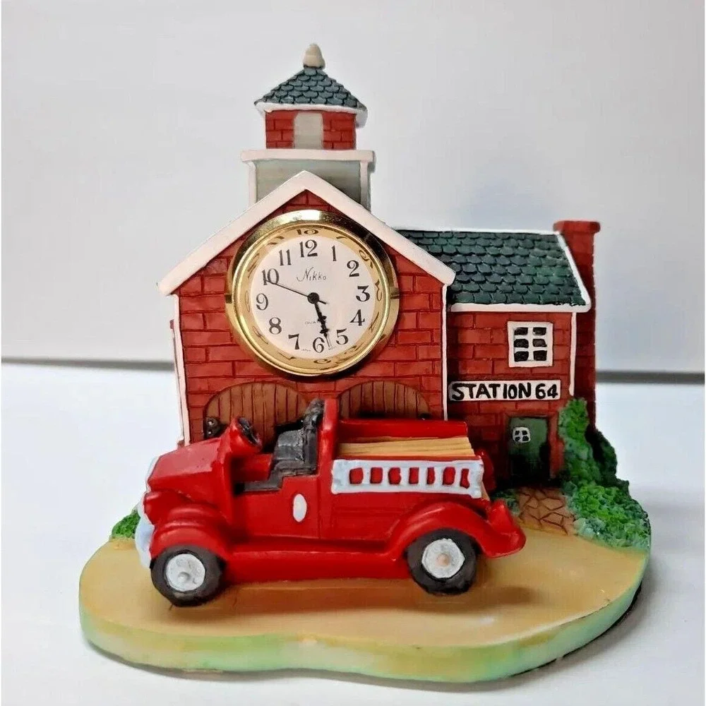 Nikko Quartz Movement Polystone Clock Station 64 Firehouse  Works New Battery‎